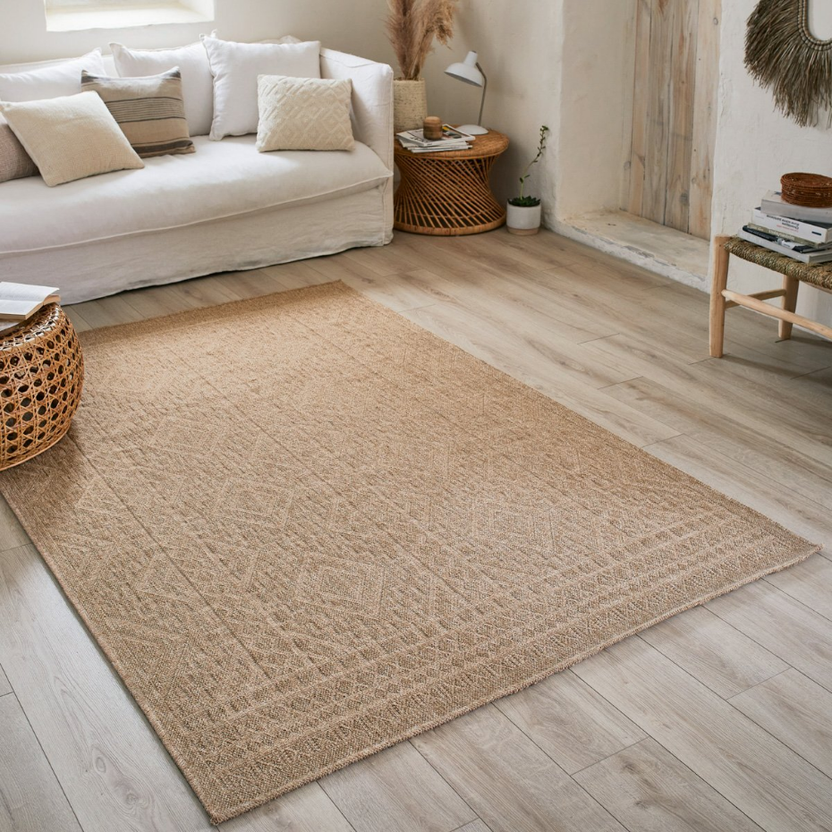 Tapis intérieur extérieur aspect jute motifs ethniques NATURE