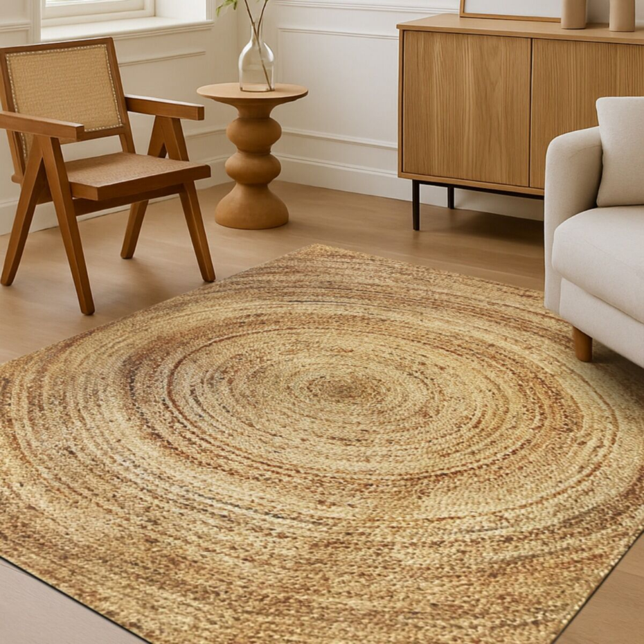 Tapis de salon en jute tressé main motif lignes  SUNNY JUTE