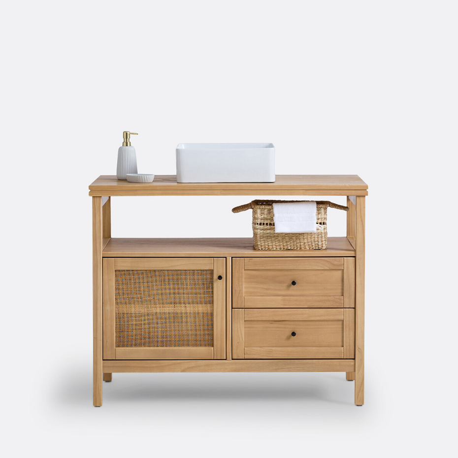 Meuble sous vasque pin et cannage L100 cm, Gabin