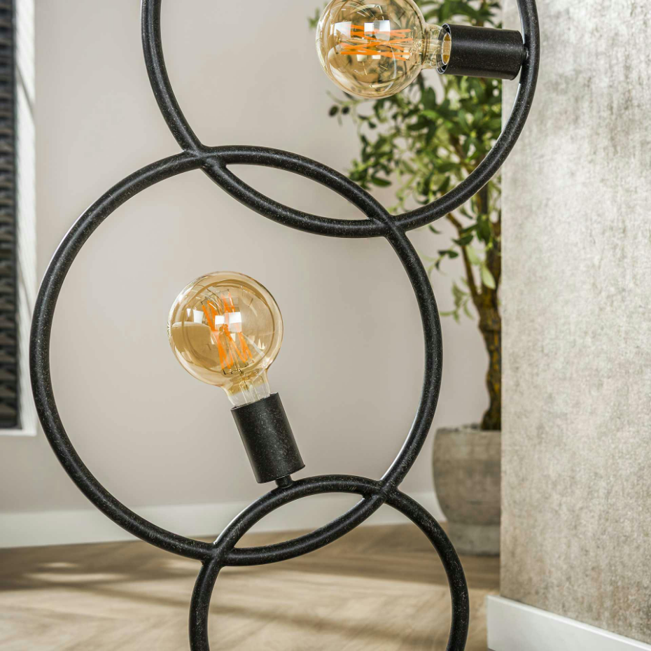 Lampadaire de salon noir – 5 anneaux design TRIBECA