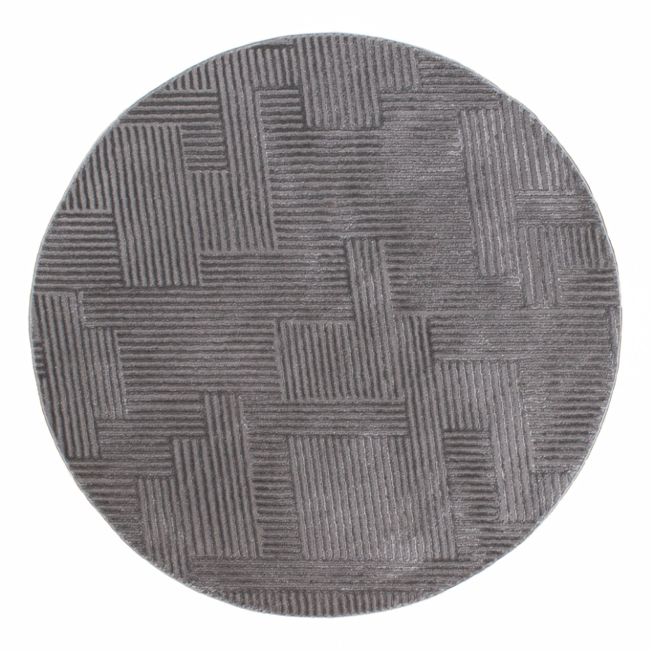 Tapis de salon rond à motif lignes BIANCA
