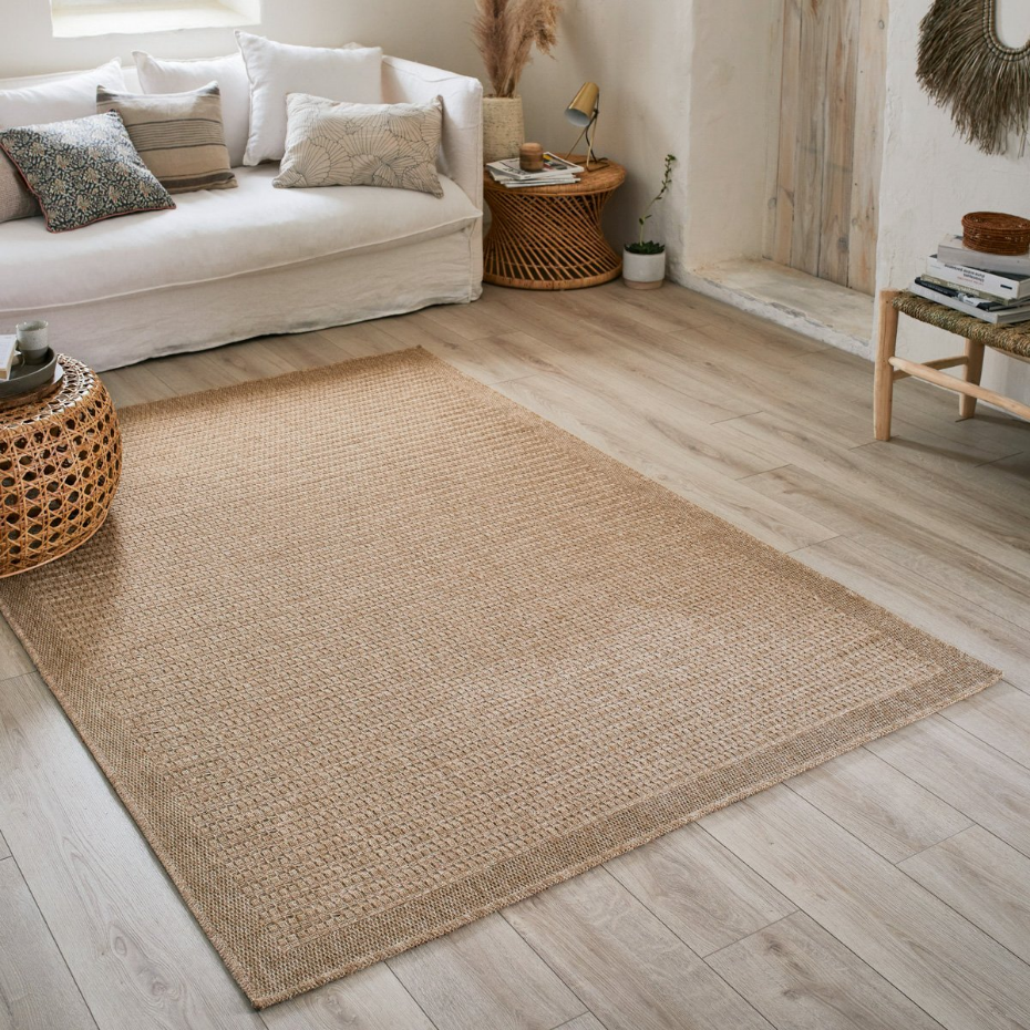 Tapis intérieur extérieur rond aspect jute motifs lignes NATURE