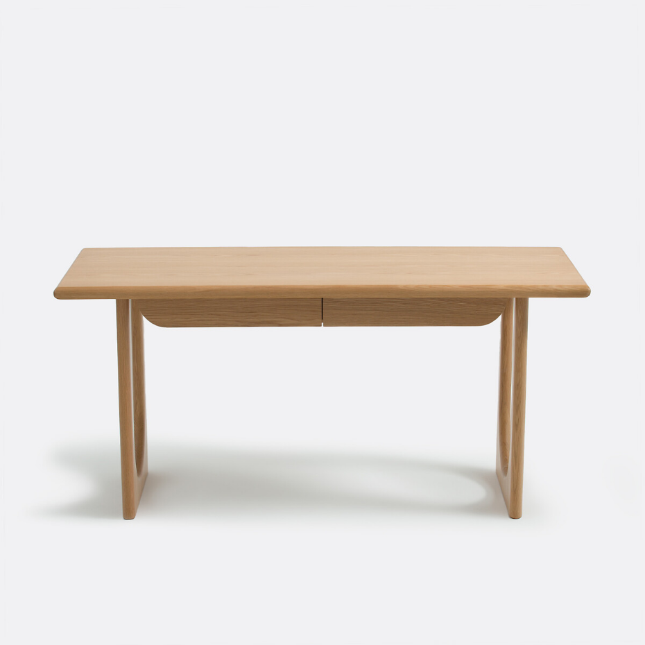 Bureau XL en chêne et plaqué, 2 tiroirs, Douve