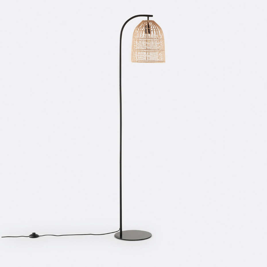 Lampadaire en métal fer et rotin, Dankia