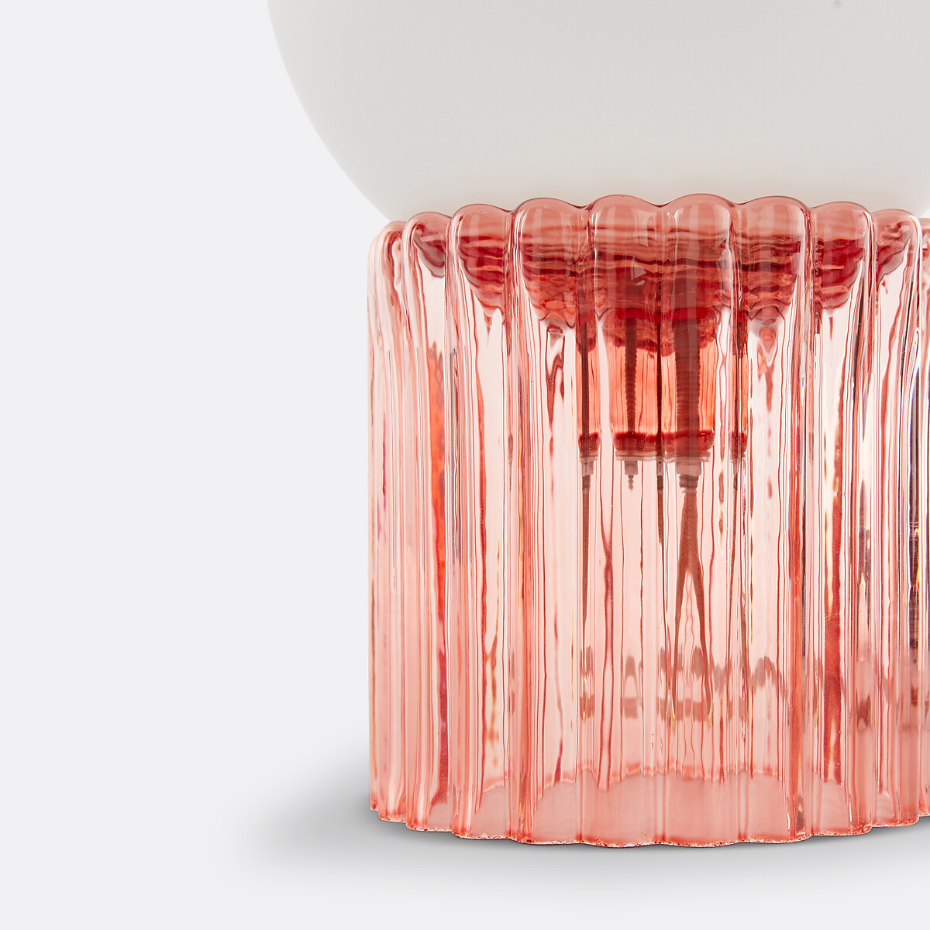 Lampe à poser, verre strié coloré et opaline, Dima