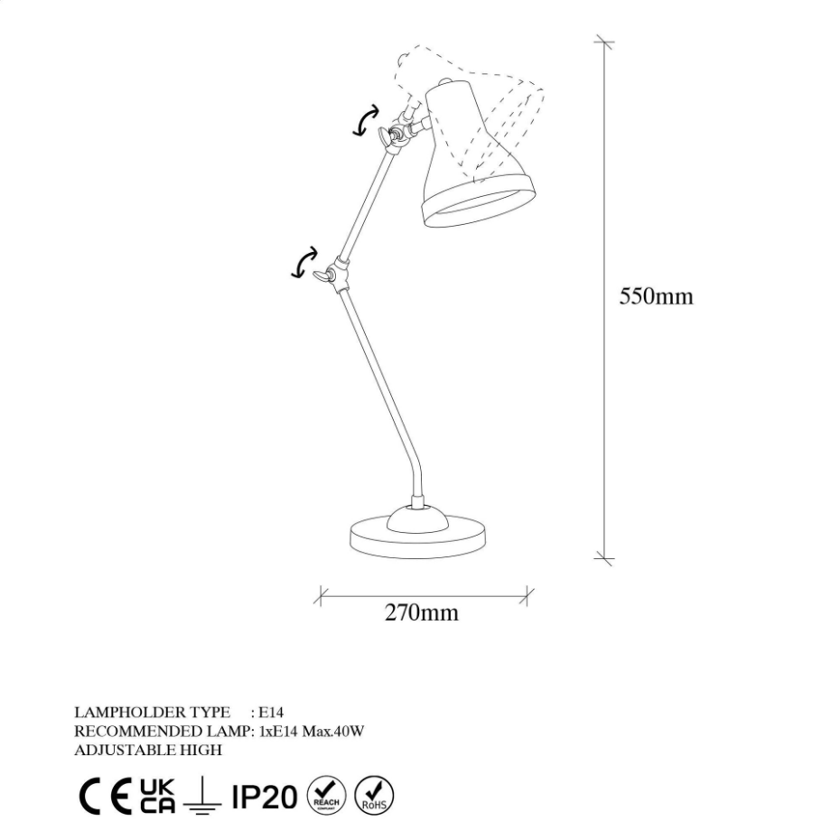Lampe de bureau articulée vintage, finition dorée SILE