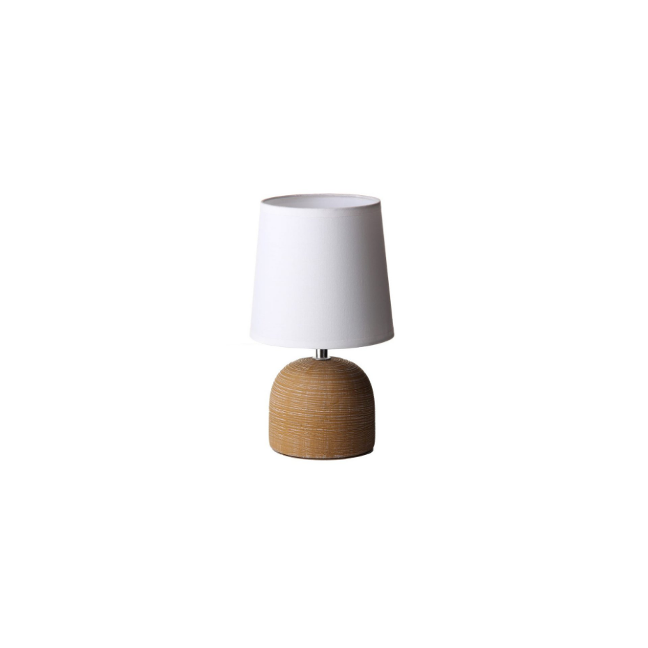 Lampe à poser ronde céramique marron effet naturel - 16x16x27.5cm