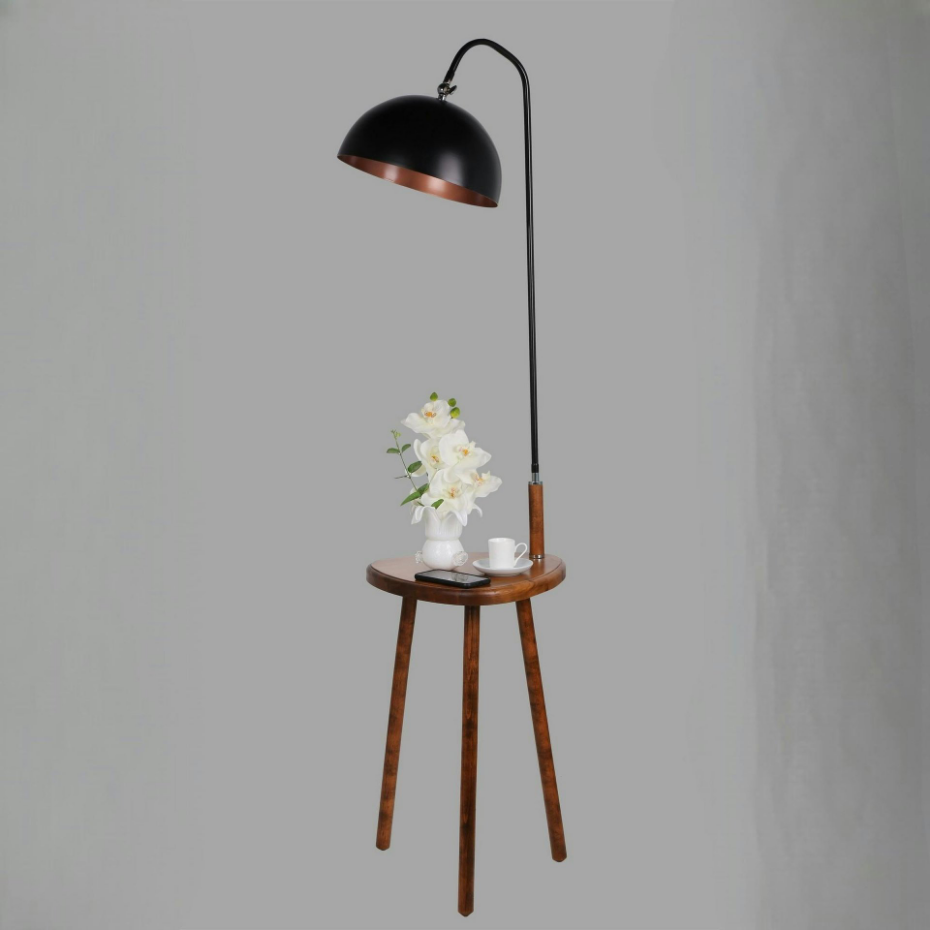 Lampadaire de lecture noir avec table intégrée KILIS