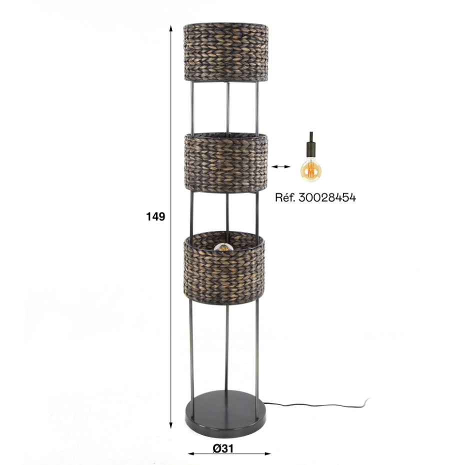Lampe sur pied en jacinthe d'eau 3 abat-jour TASMANIE