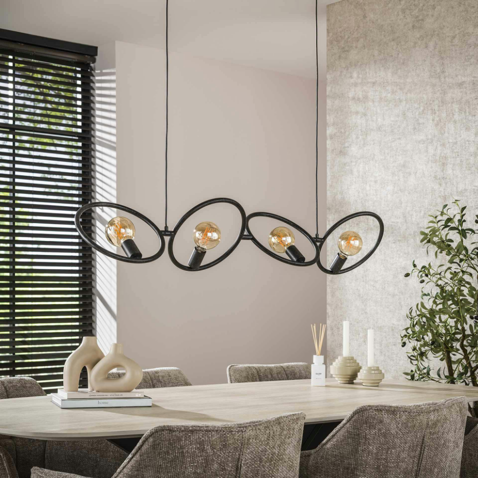 Suspension de table noire 4 anneaux métal pivotants TRIBECA