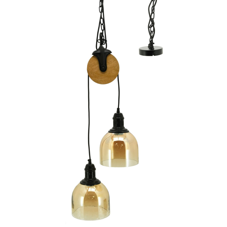 Suspension à poulie en verre ambré