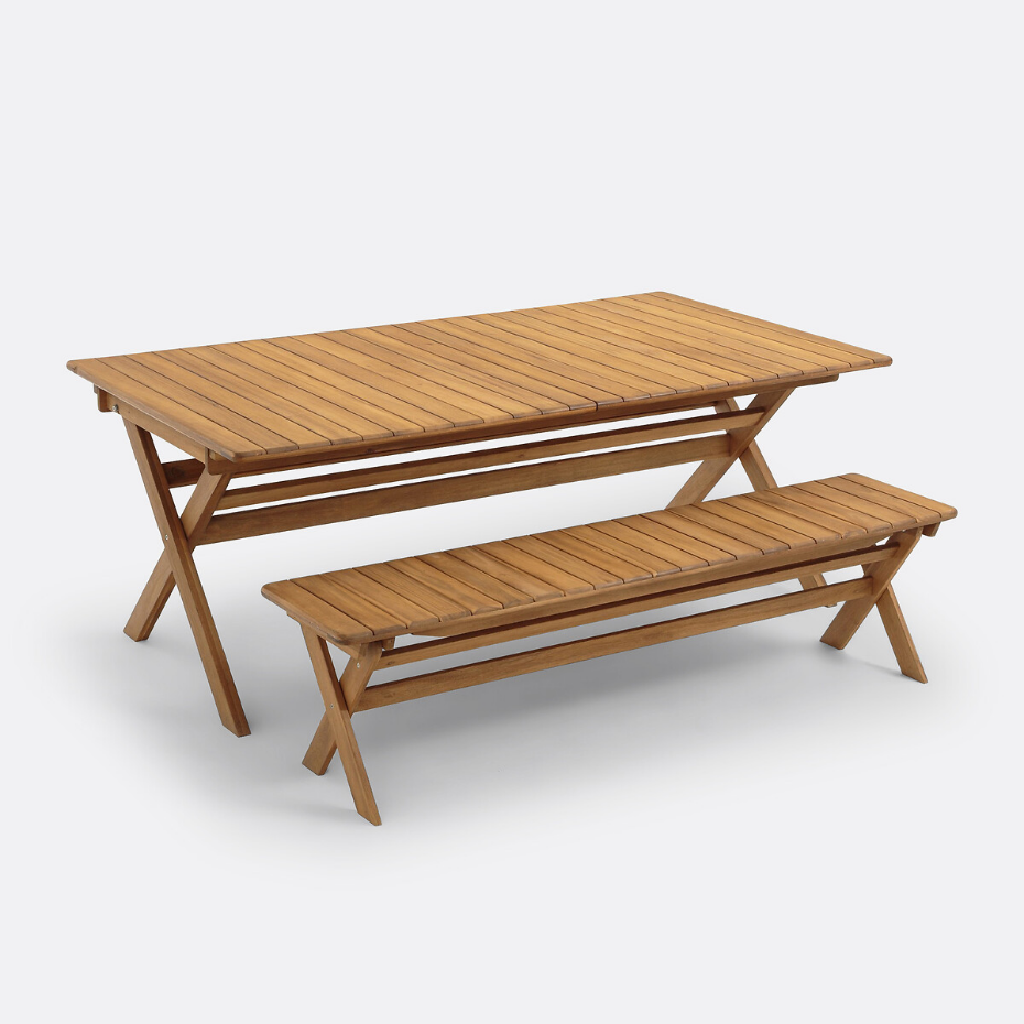 Table de jardin pliante Réalto, acacia, 2 allonges