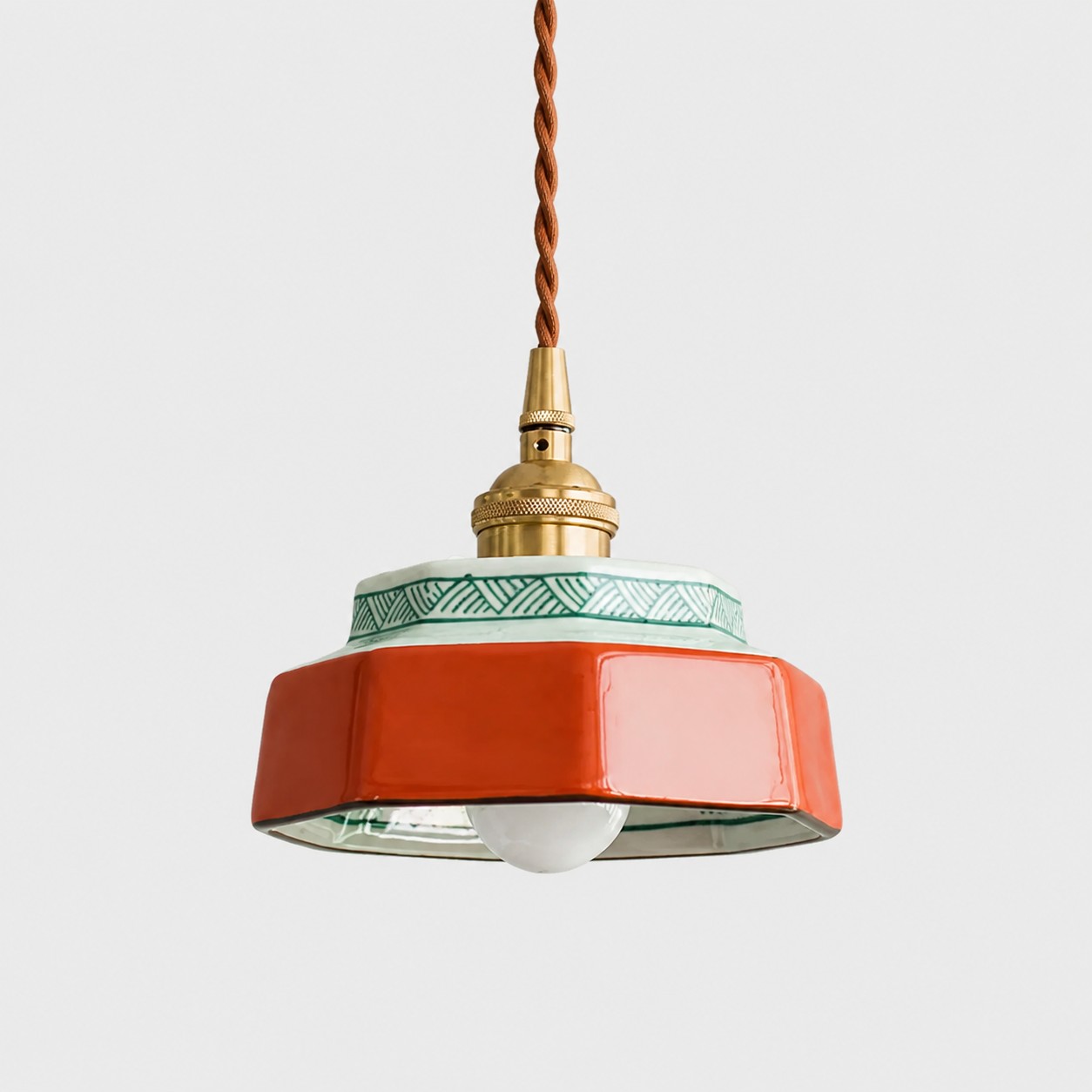 Red plum ceramic octagonal pendant light