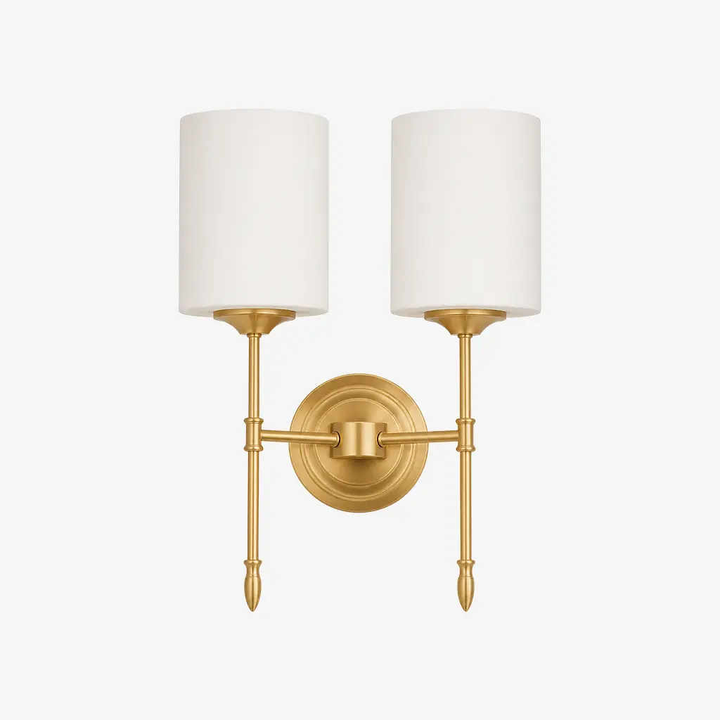 Aplique de pared de dos cabezales estilo D con pantallas de cristal opalino.