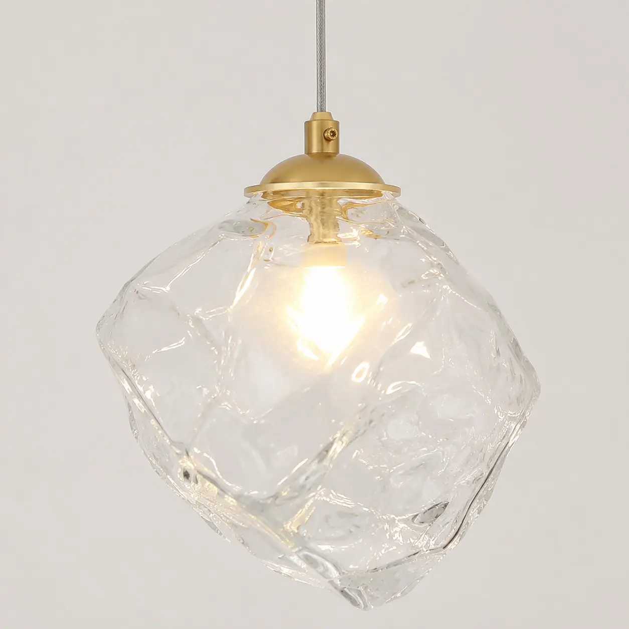 Close-up of the irregular transparent glass shade