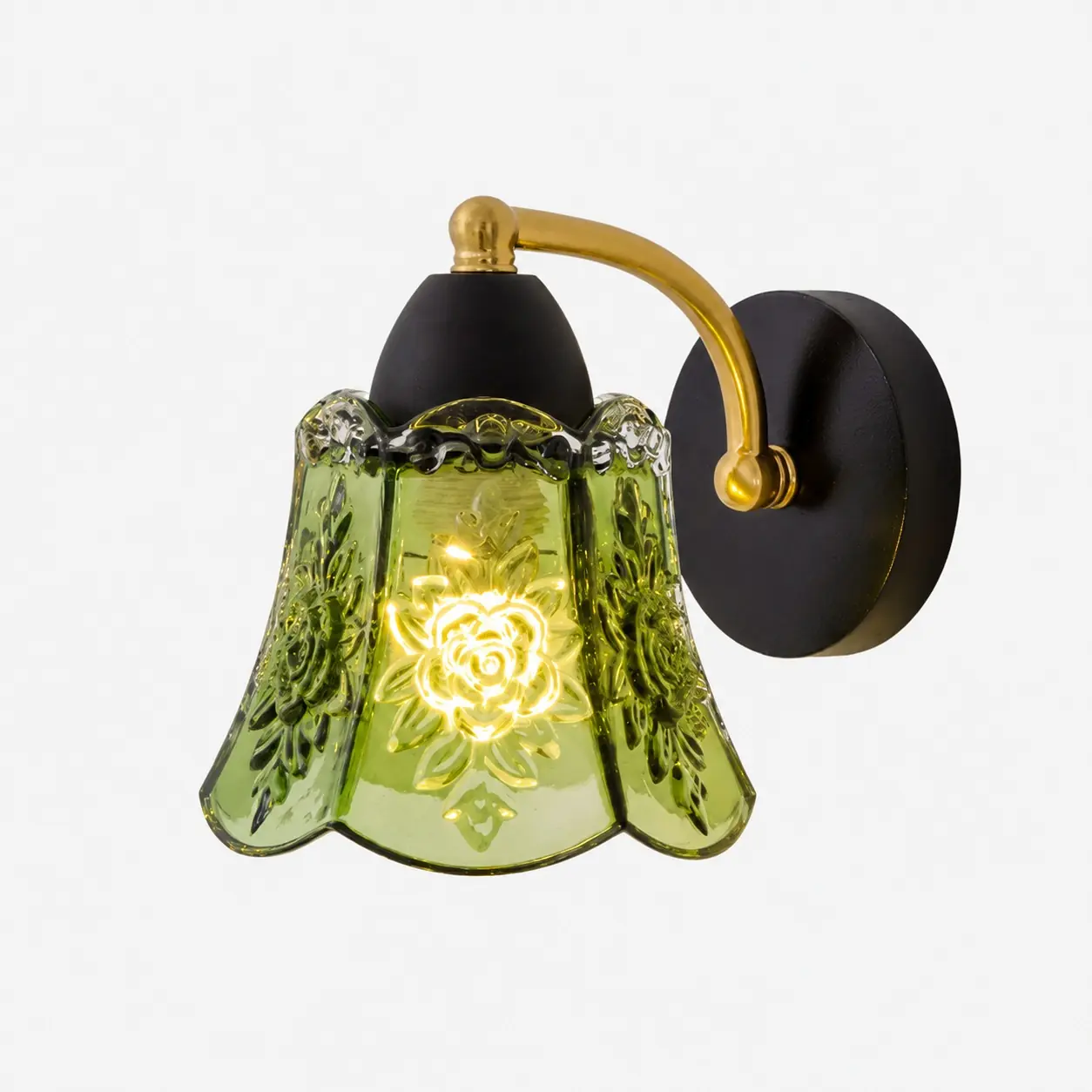 Standard vintage vägglampa i grönt glas