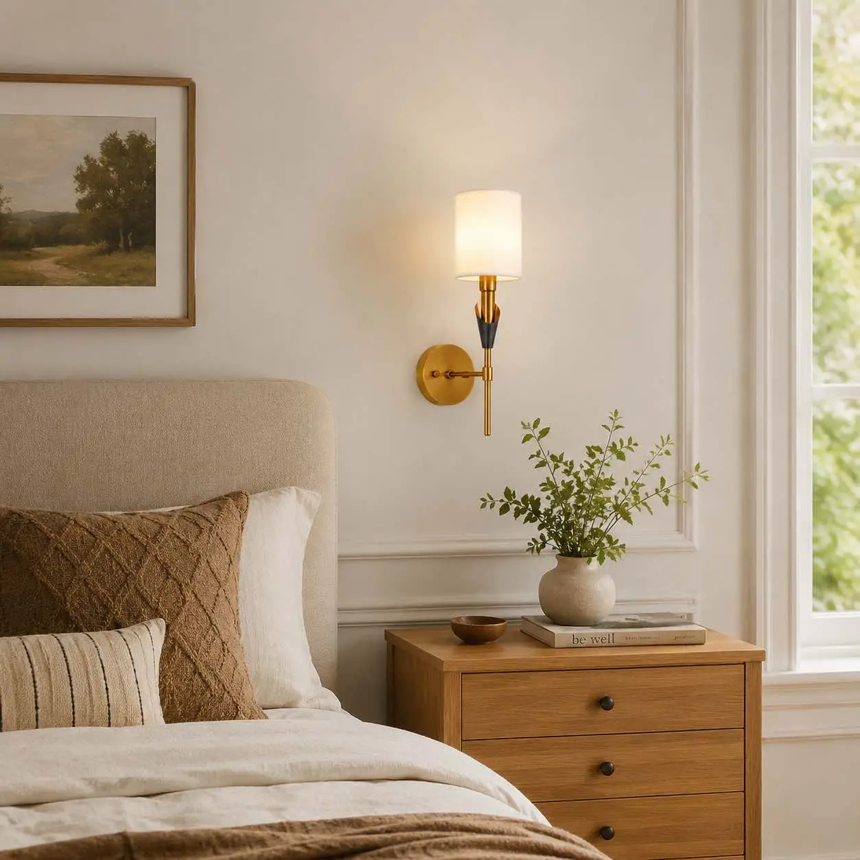 Applique murale avec abat-jour en tissu, style chambre chaleureuse