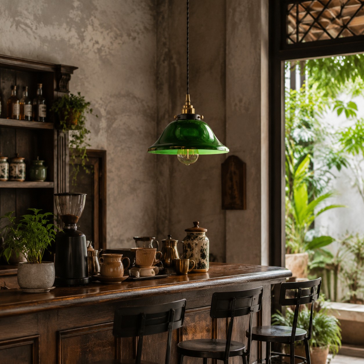 Uma pequena luminária vintage com um toque de brilho, perfeita para balcões de café, mesas de jantar e cantinhos tranquilos de descanso.