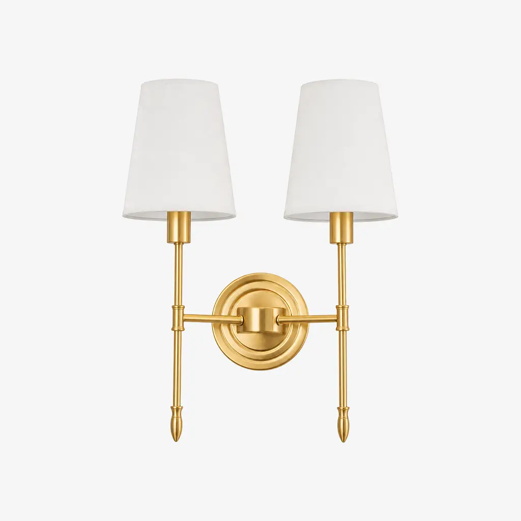 Aplique de pared de dos cabezales estilo B con pantallas de tela.