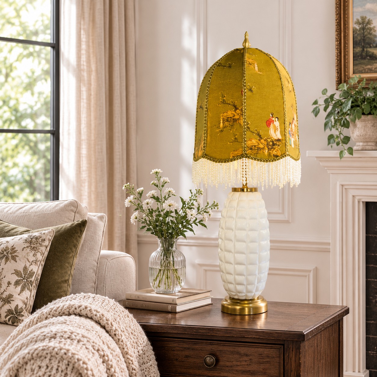 Vintage bordslampa i keramik, utformad för ett sidobord i vardagsrummet