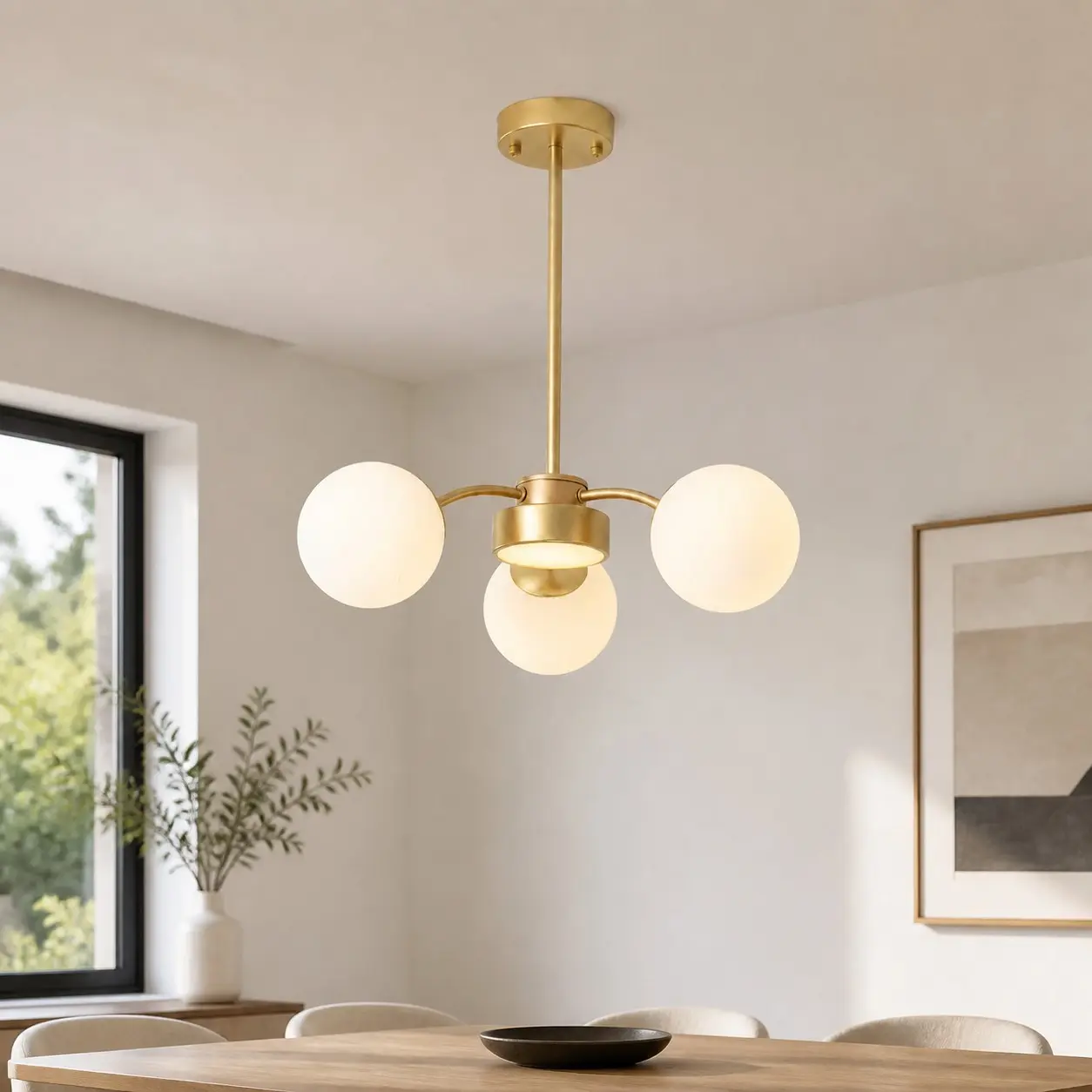 Lustre en verre opalin dans une salle à manger moderne