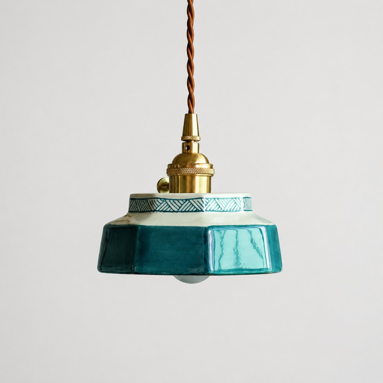Jade blue ceramic octagonal pendant light