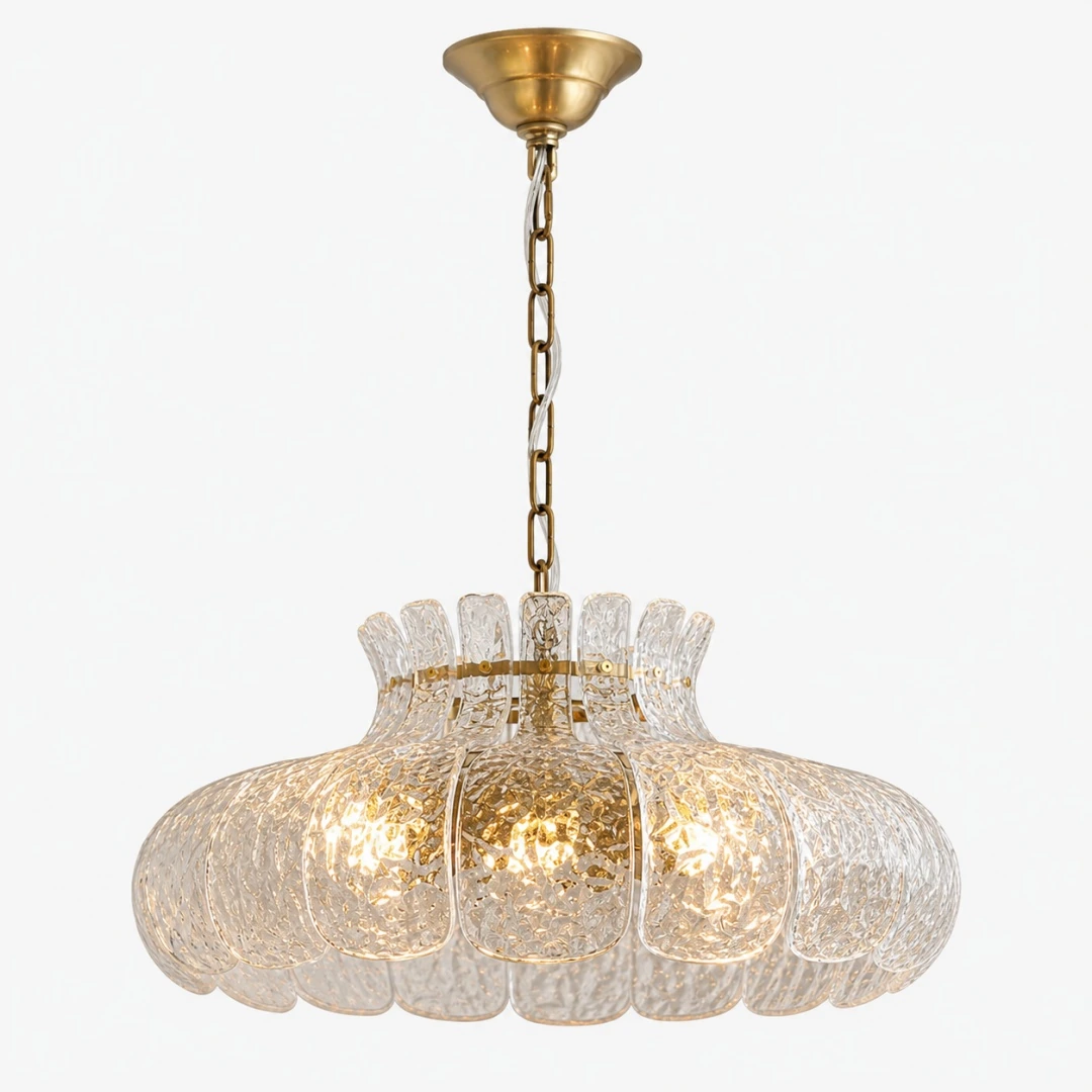Transparenter Kronleuchter aus Messing und Glas, Durchmesser 50 cm, Artikelnummer anzeigen